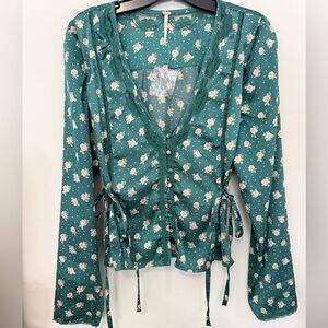 Free People Field of Roses Satin Lace Top